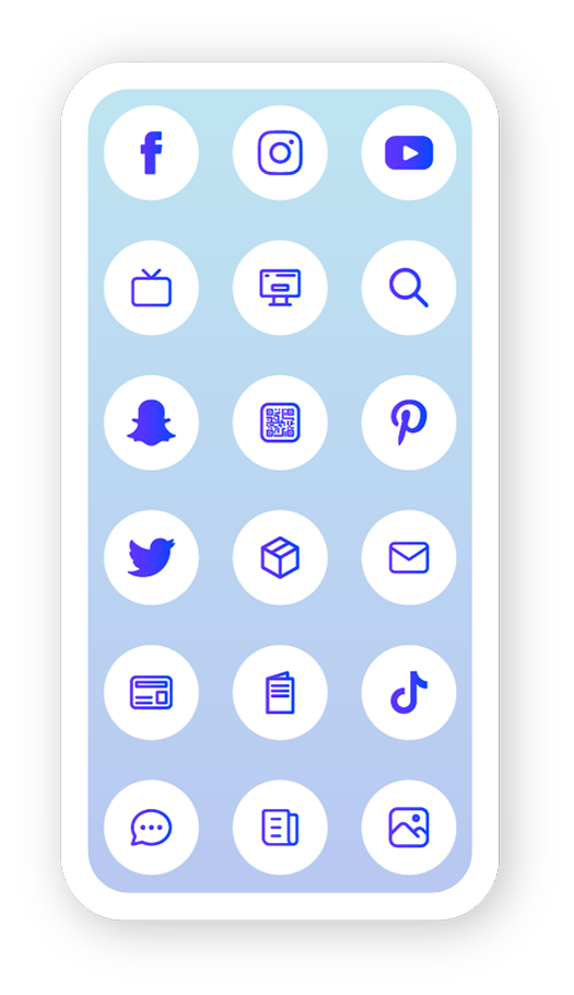 Phone displaying social media brand icons